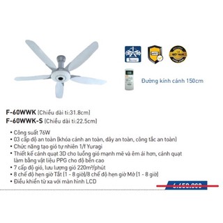 Quạt trần 5 cánh panasonic 60WWK