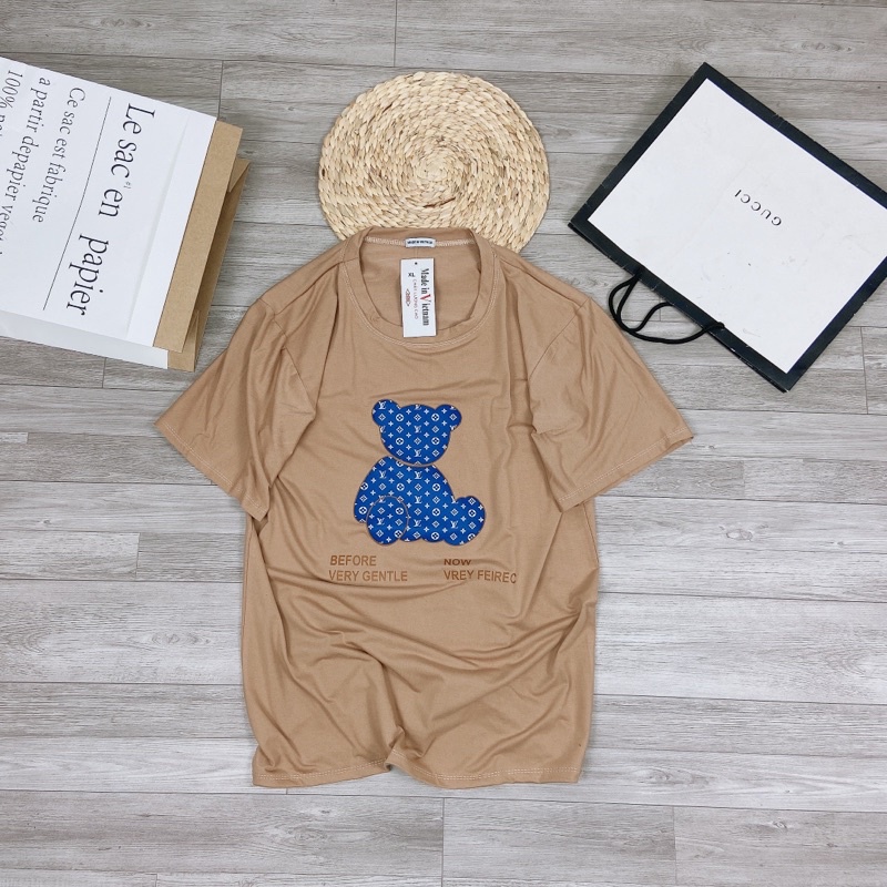 Áo phông gấu dáng rộng tay lỡ giấu quần áo thun cotton