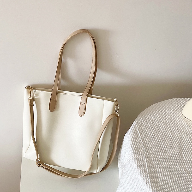 Túi tote da trơn đeo vai basic hàn quốc ulzzang có khóa zip kéo