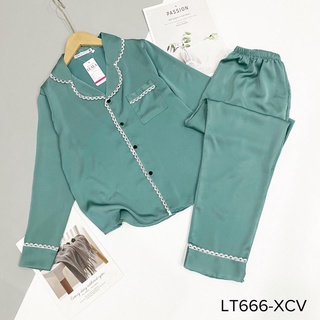 Bộ mặc nhà, bộ đồ pijama, bộ đồ ngủ nữ tay dài quần dài-chất liệu lụa cao cấp