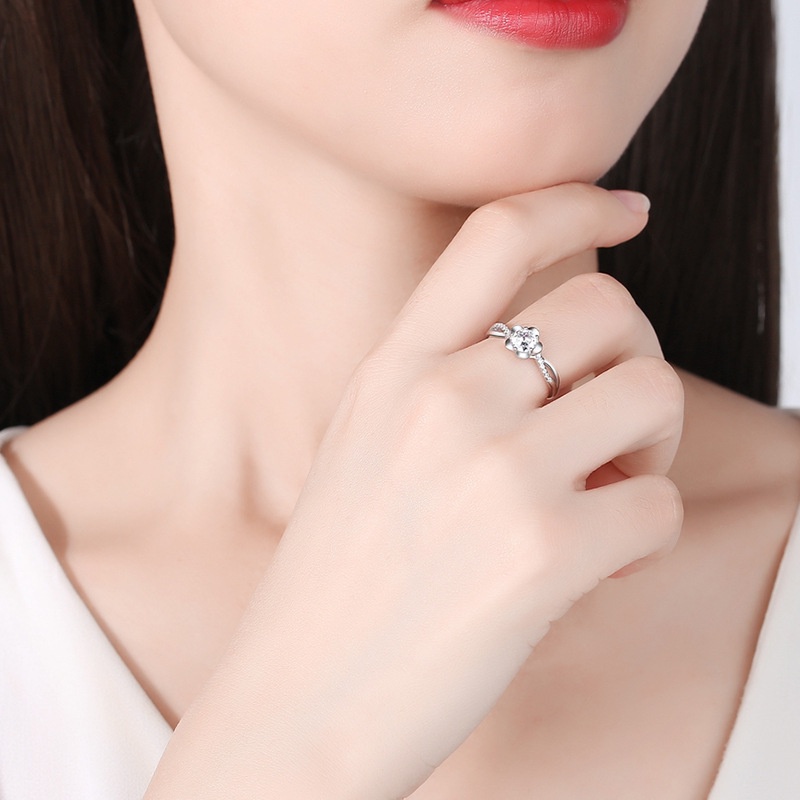 Nhẫn Mạ Bạc 925 Hình Hoa Đào Đính Đá Zircon Thời Trang Hàn Quốc Có Thể Điều Chỉnh