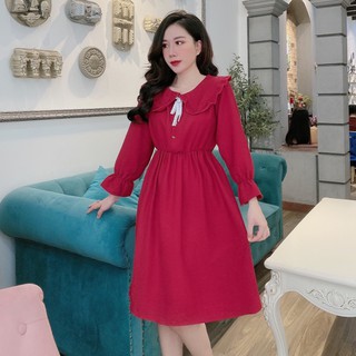 váy suông nữ bo tay cổ sen chất nhung tăm nhiều màu xinh xắn