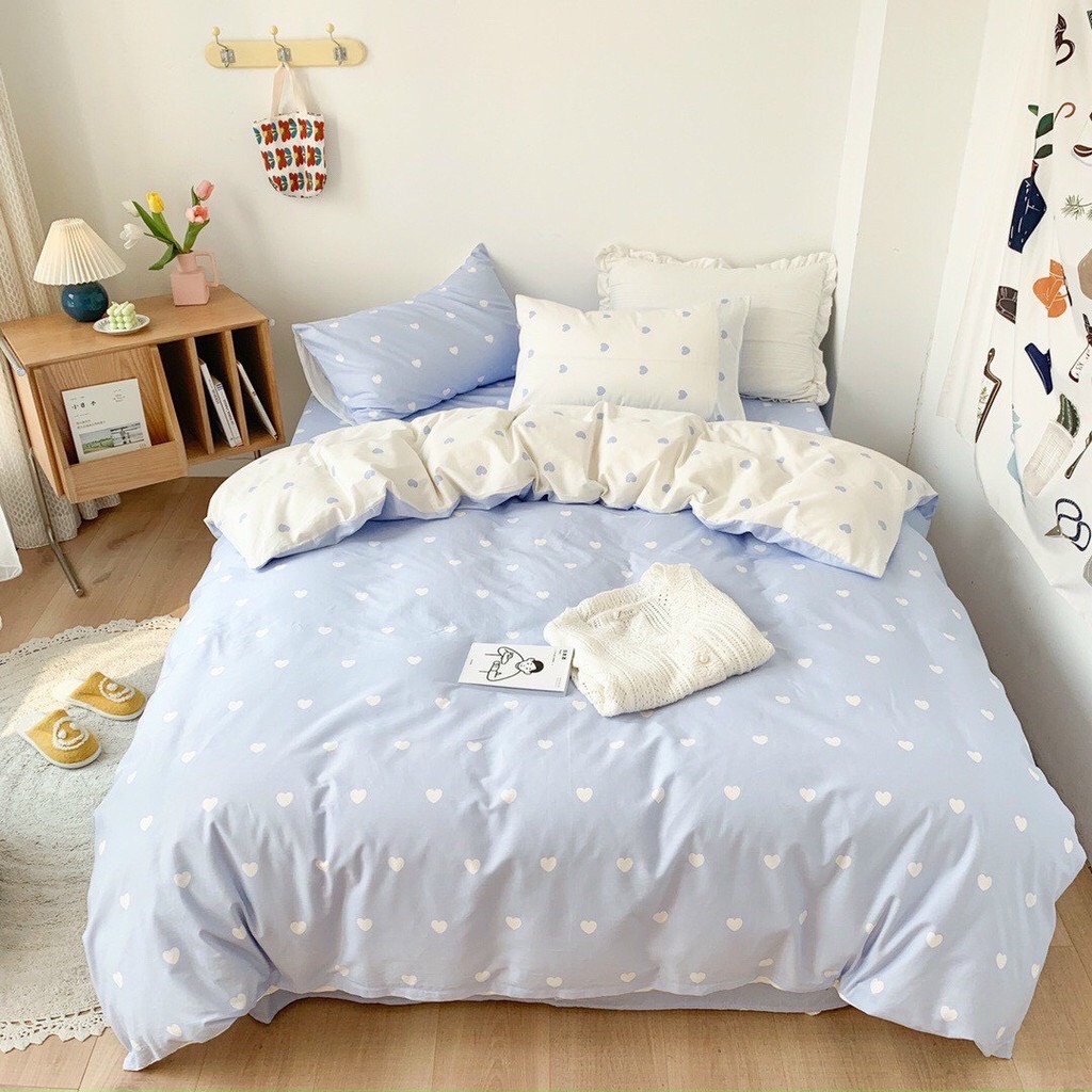 Bộ chăn ga gối Cotton Poly Decor Bedding phong cách Hàn Quốc Drap giường cotton (không kèm ruột) họa tiết trái tim