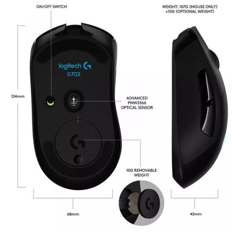 Chuột Logitech G703 không dây chơi game, gaming dòng cao cấp siêu nhạy thế hệ mới bh 1 đổi 1