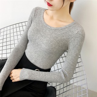 [Hàng sẵn] Áo len nữ mỏng cổ tròn trơn basic form ôm body - hàng QC