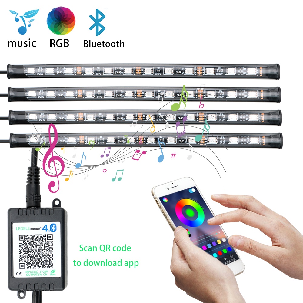 Đèn LED Neon Không Dây USB Trang Trí Nội Thất Xe Hơi Kèm Điều Khiển Từ Xa