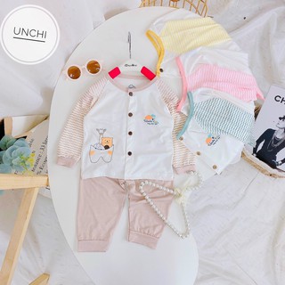 Đồ Bộ Dài Tay Cúc Giữa UNCHI PEPTIT Bé Trai, Bé Gái Tay Pha Kẻ, Bộ Dài Tay Thu Đông Cho Bé Namkidshop (QATE350)