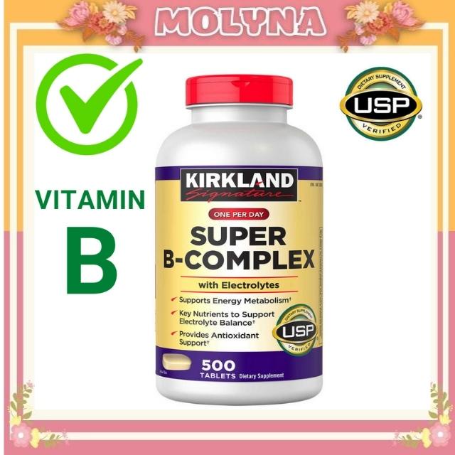 Kirkland Vitamin B Tổng Hợp Super B-Complex Bổ sung vitamin và khoáng chất cần thiết hộp 500 Viên MOLYNA