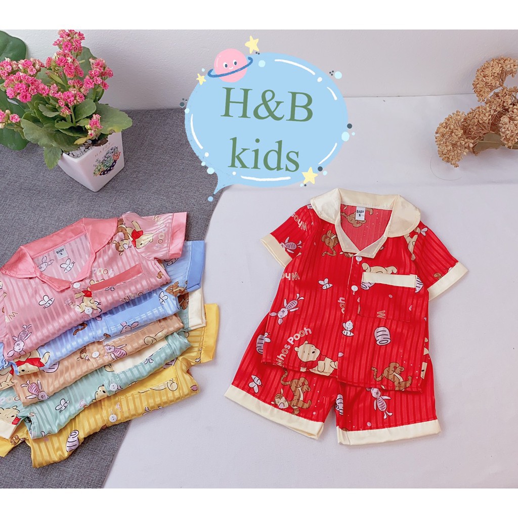 Bộ Pijama Lụa Cao Cấp Họa Tiết Gấu Pooh Dễ Thương Bộ Mặc Nhà Cho Bé V267 - Unchi Store