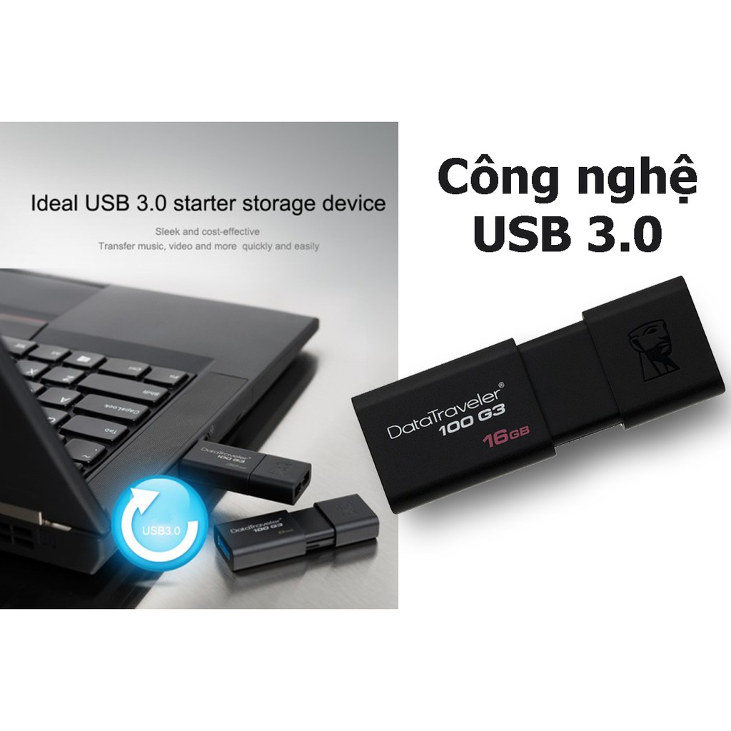 [Mã ELFLASH3 hoàn 10K xu đơn 20K] USB Kingston DT100G3 16GB