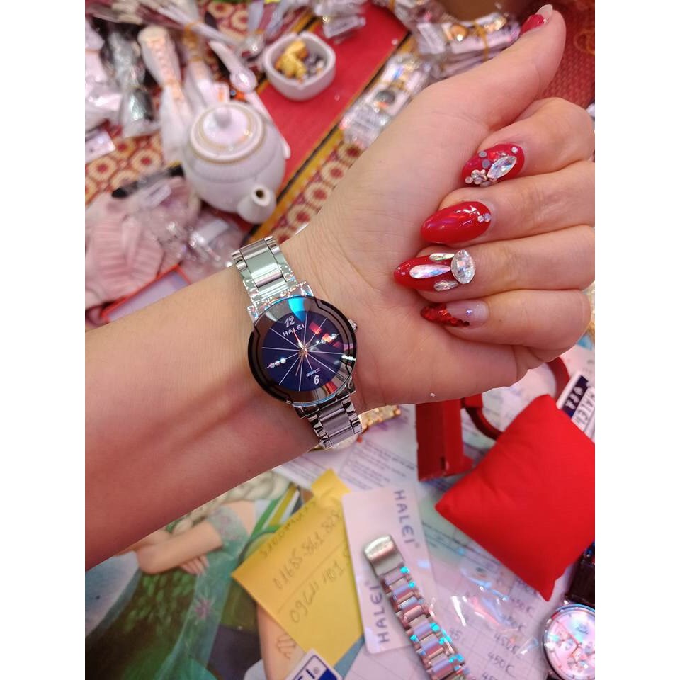 Đồng hồ Nữ Halei máy Nhật chính hãng mặt tròn nhỏ 25mm kính chống xước, dây thép trắng chống ghỉ , chống nước tuyệt đối | BigBuy360 - bigbuy360.vn