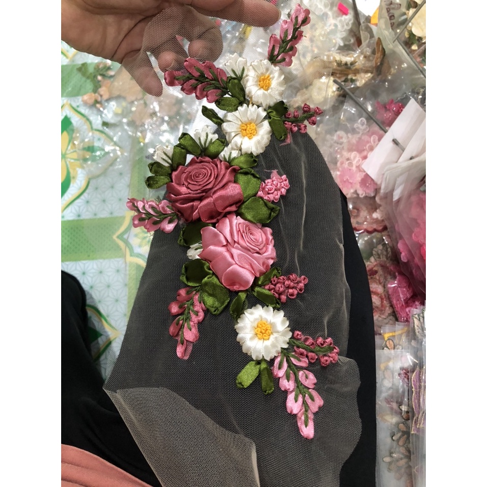 Hoa ruy băng 2 hoa hồng xinh xắn 35cm