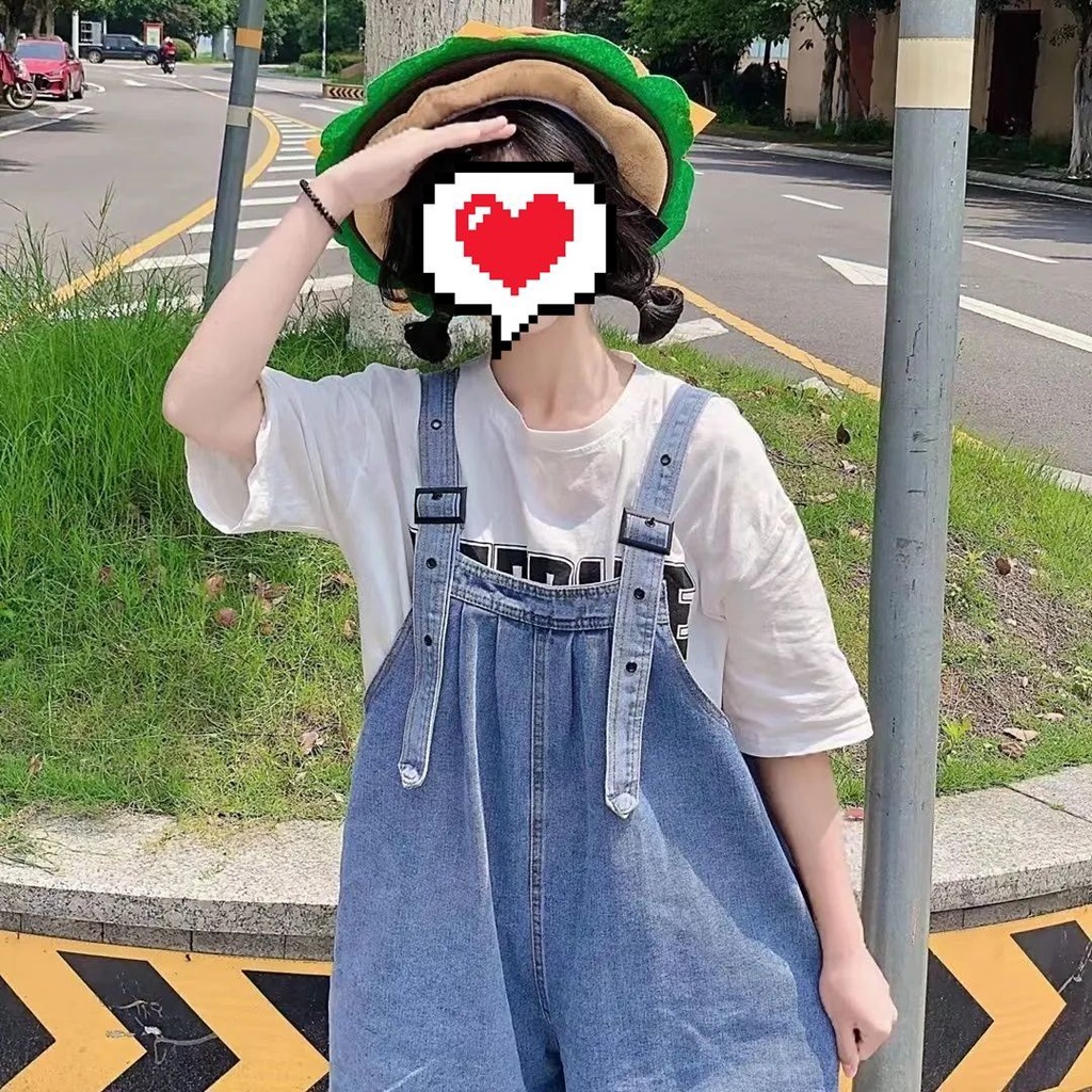 Quần Yếm Denim Dáng Rộng Phong Cách Hàn Quốc Dễ Thương Thời Trang Xuân Hè Cho Bạn Gái