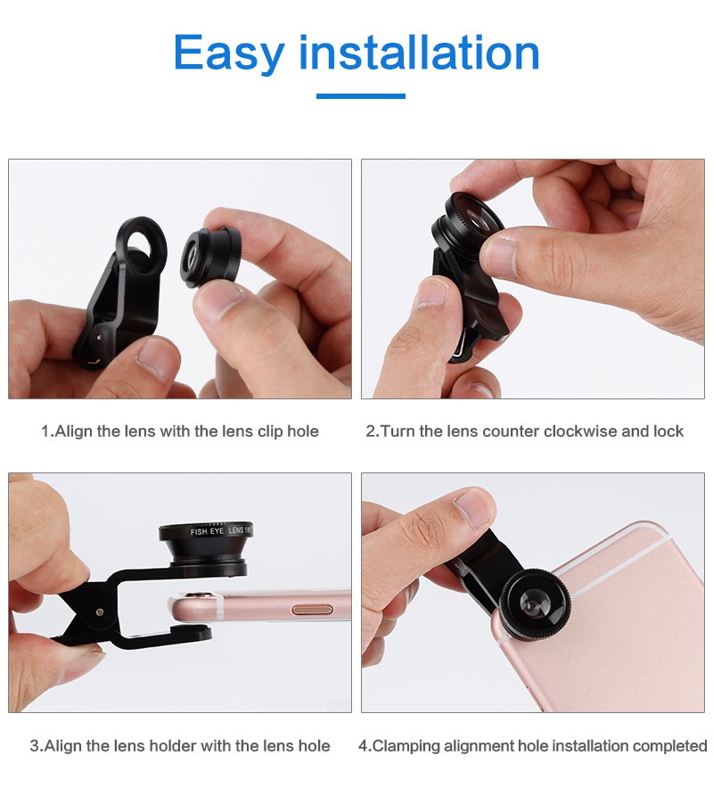 TAO3C Fisheye lens 3 in 1 lenses mobile phone clip lens wide angle lens camera macro for iPhone Xiaomi Huawei Lenovo TAO3C