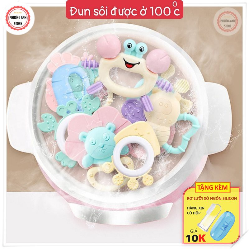 (Hàng Mới Về) BỘ GẶM NƯỚU LỤC LẠC SILICON SET 8 MÓN CÓ HỘP CHO BÉ 💛FREESHIP XTRA💛 HÀNG CHÍNH HÀNG BABY RATTLE CAO CẤP