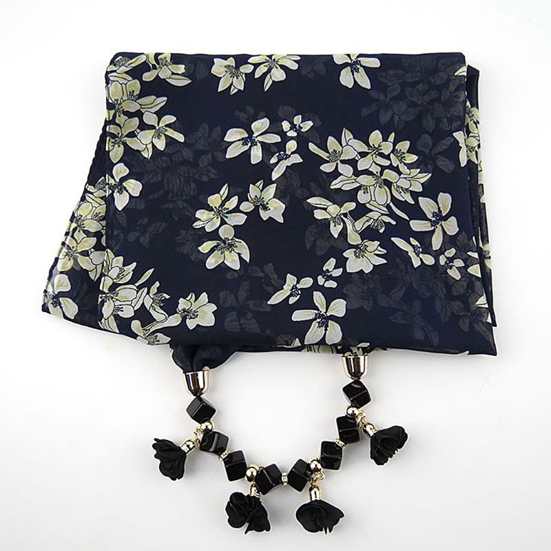 Khăn Choàng Cổ 180x48cm In Họa Tiết Hoa / Hình Học Đính Hạt Phối Tua Rua Phong Cách Dân Tộc Cho