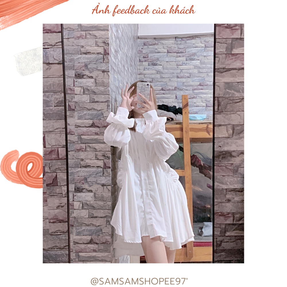 Đầm babydoll trắng dài tay xinh xắn
