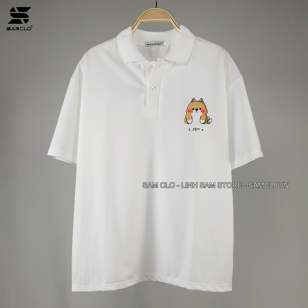 Áo thun Polo tay lỡ form rộng nữ SAM CLO phông freesize unisex mặc đi học, nhóm, lớp in hình chó SHIBA CHỮ NHẬT