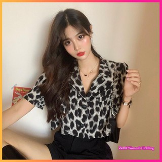 Áo sơ mi croptop họa tiết da báo ulzzang