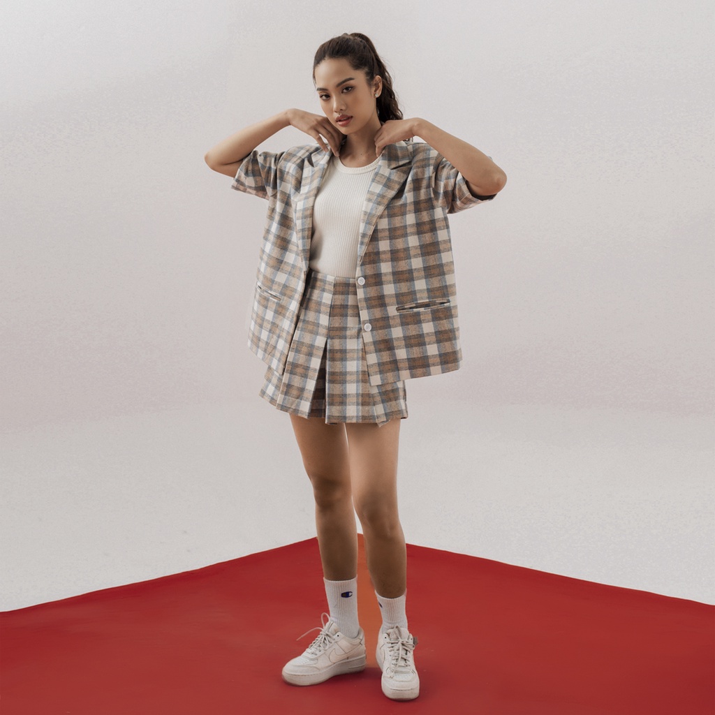 TATICHU - Plaid Short Pant _ Quần giả váy xếp ly caro bố