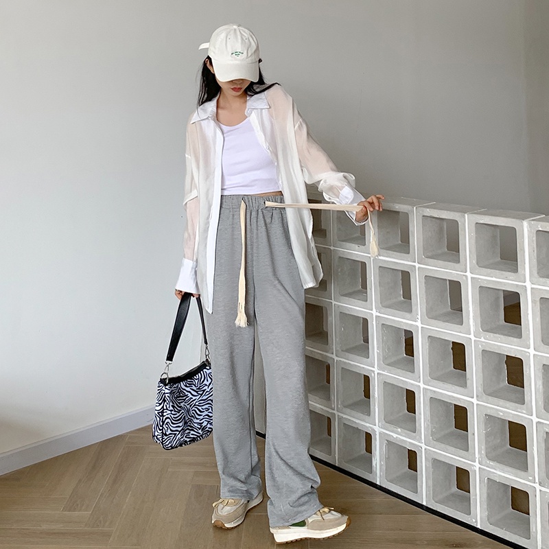 Quần Ống Rộng Lưng Cao Màu Trơn Phong Cách Hàn Quốc Thời Trang Dành Cho Nữ