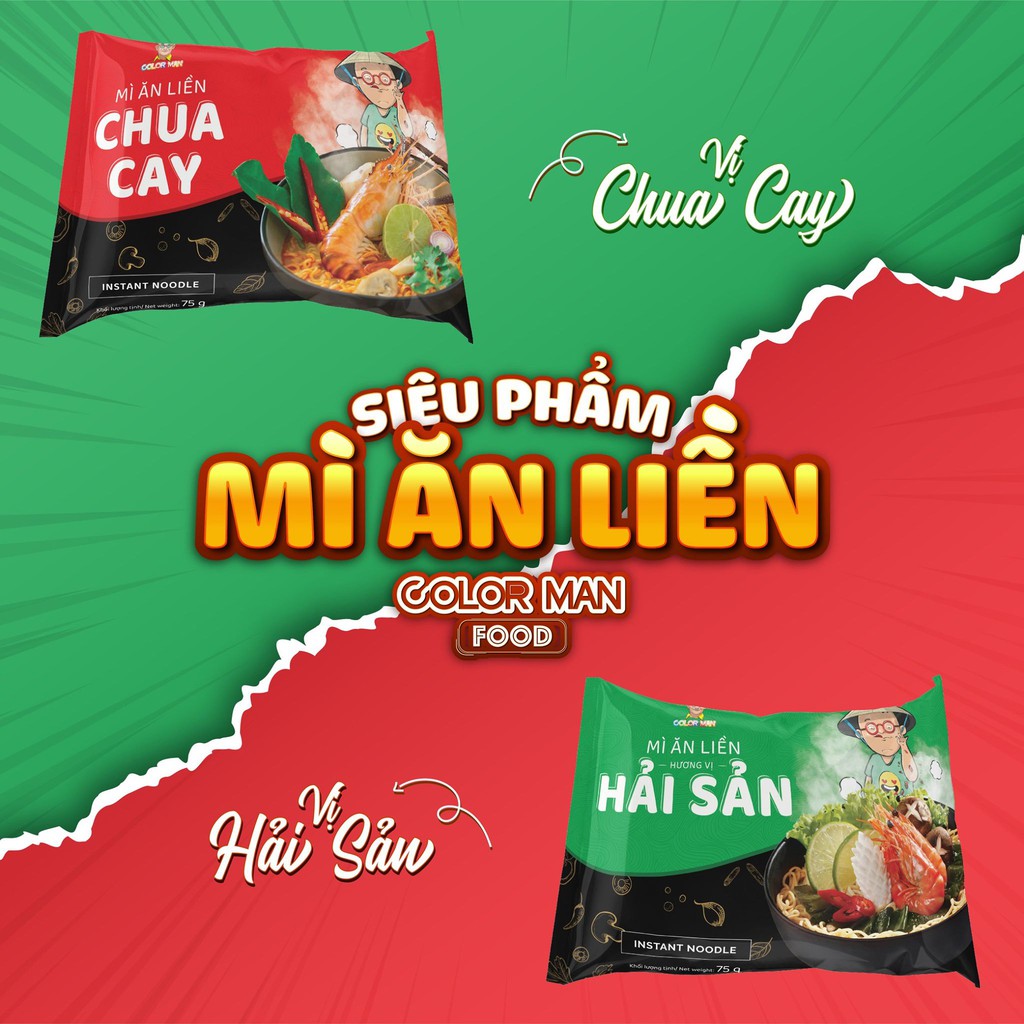 Mì Gói Hải Sản Color Man  từ khoai tây, bột gia vị hải sản thanh đạm với sợi mì dai ngon tròn vị | BigBuy360 - bigbuy360.vn