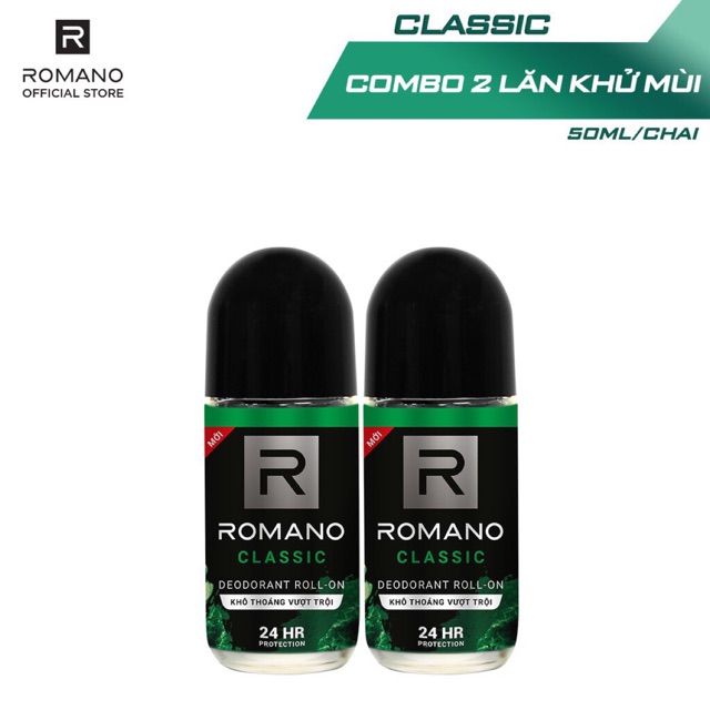 Combo 2 lăn Romano khử mùi diệt khuẩn 50ml