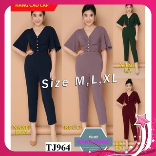 Bộ Jum Đẹp 🎁FREESHIP🎁Giảm 45k Khi Mua Đơn Từ 500k - Jumpsuit Lửng tay loe nhúng ngực đính hột xinh xắn TJ964