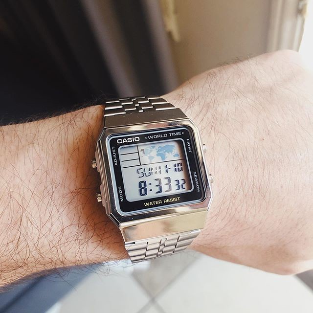 Đồng hồ Nam Casio A500WA, đồng hồ chính hãng, Điện Tử - Dây Kim Loại Mạ bạc chính hãng - Casio World time