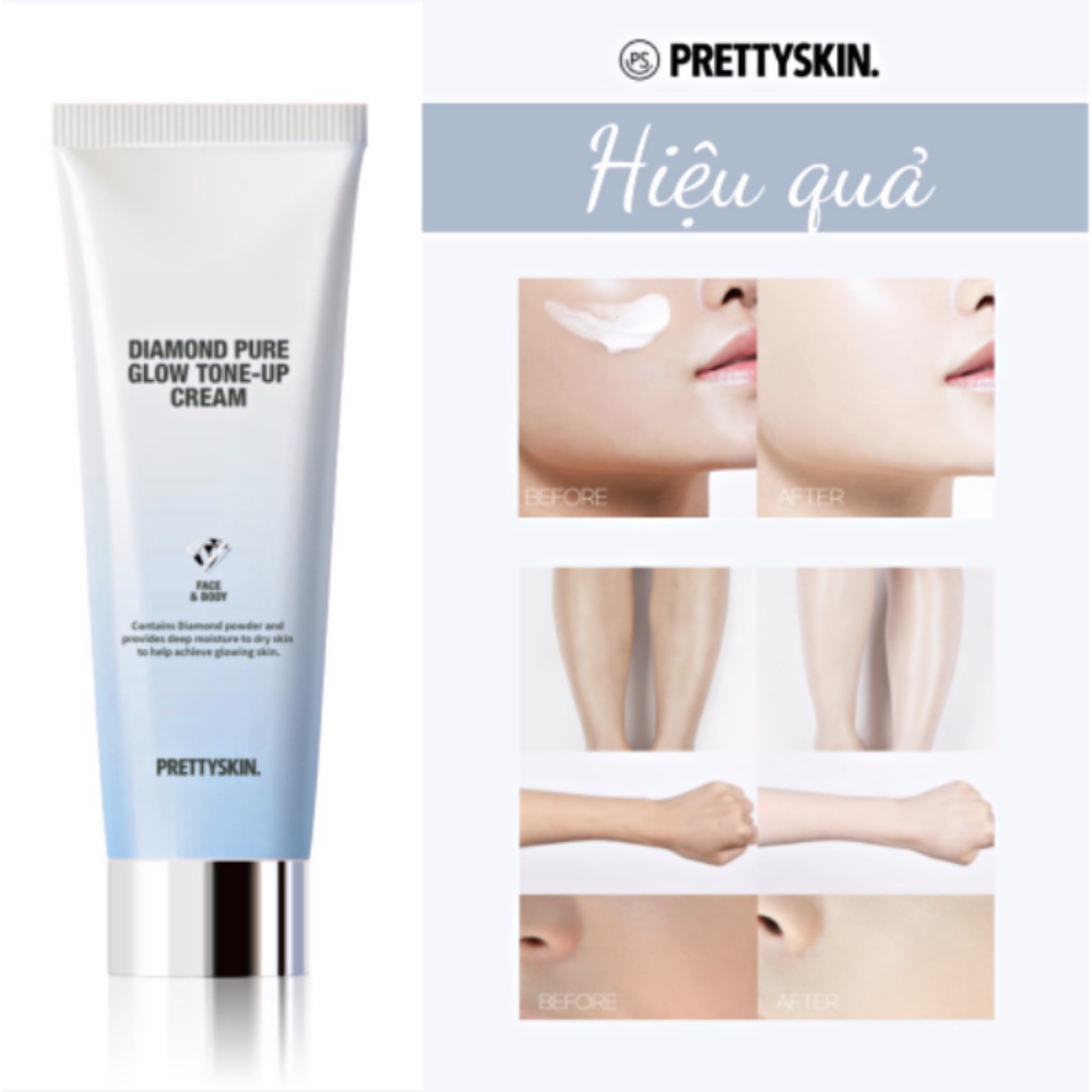 Kem Trắng Da Kim Cương Nâng Tone Prettyskin Hàn Quốc Face &amp; Body Diamond Pure Glow Tone Up Cream 100ml