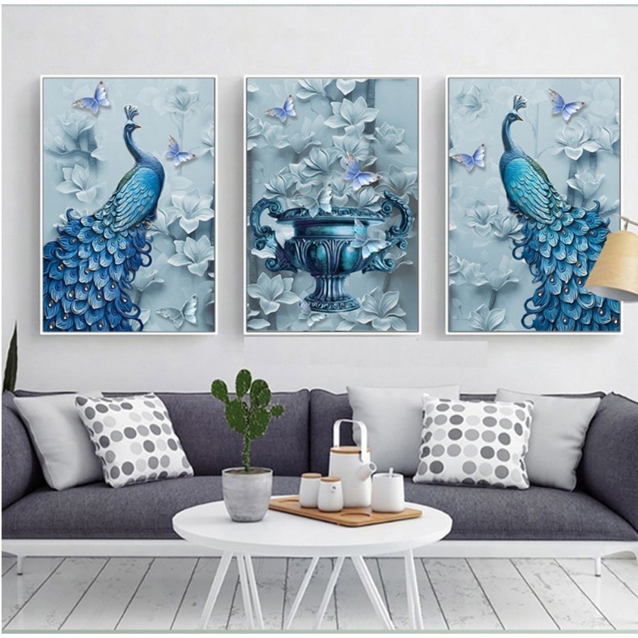 Bộ 3 Tranh canvas treo tường Lala chủ đề nghệ thuật cực đẹp trang trí phòng ngủ kèm đinh 3 chân đa năng