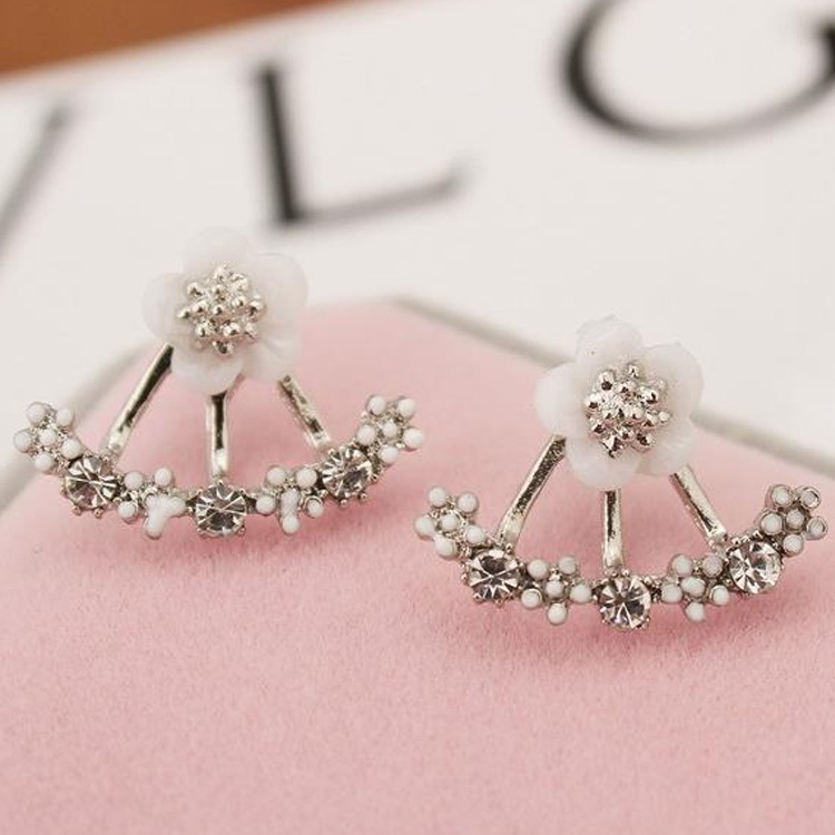 Korean style daisy flower back hanging earrings, ear pins, silver-plated jewelry earrings
