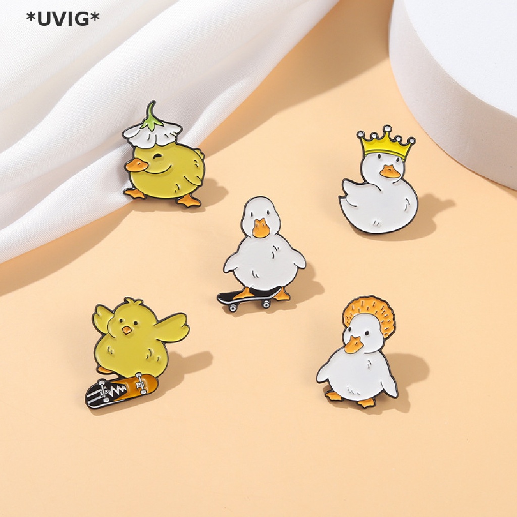 [UVIG] Trâm Cài Áo Tráng Men Hình Động Vật / Gà / Ngỗng Trượt Ván Đáng Yêu [Hot