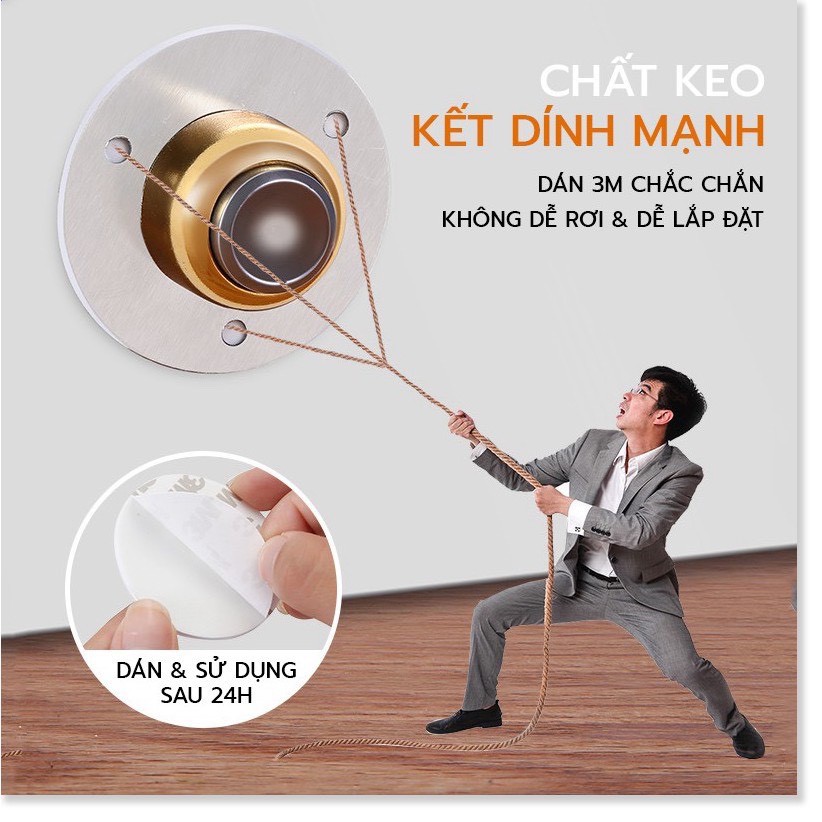 Chặn cửa thông minh - inox 304 Thép không gỉ - Không khoan đục - Sử dụng băng dính 3M - Nam châm hút cực mạnh