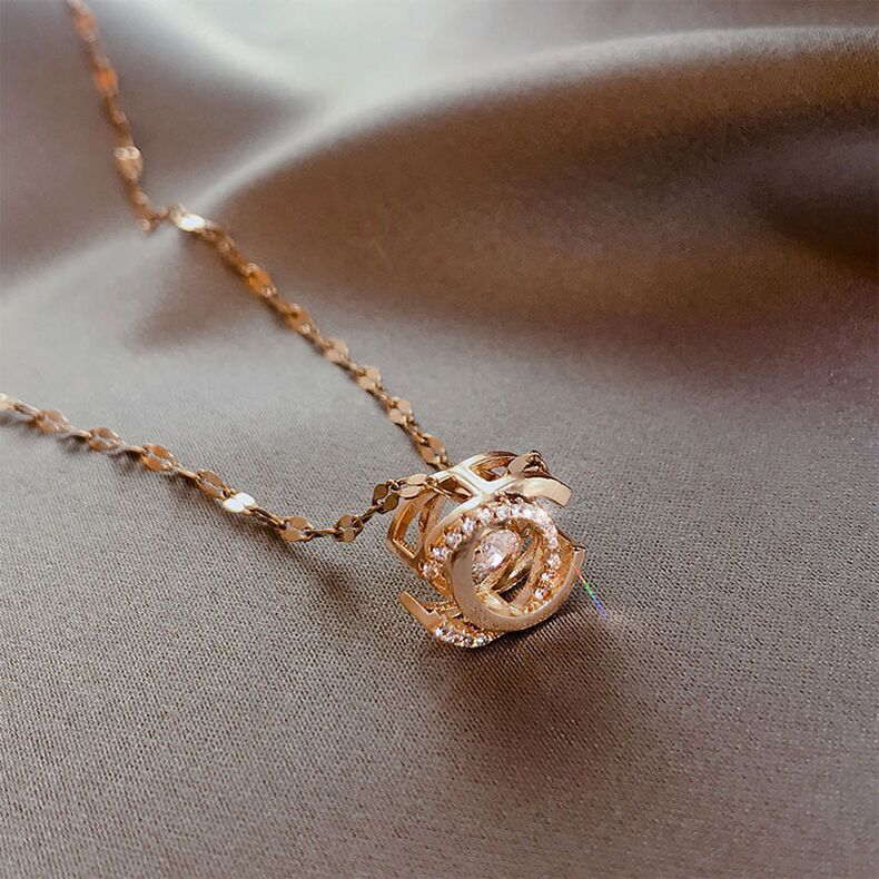 Korean Heartbeat Titanium Steel 18K Rose Gold Female Necklace