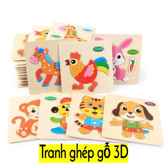 Đồ chơi gỗ cho bé 💖FREESHIP💖 Giảm 20K Khi Nhập [DOCHOIGO20K] Combo 2 Tranh Ghép Gỗ 3D ngẫu nhiên Cho Bé vui chơi