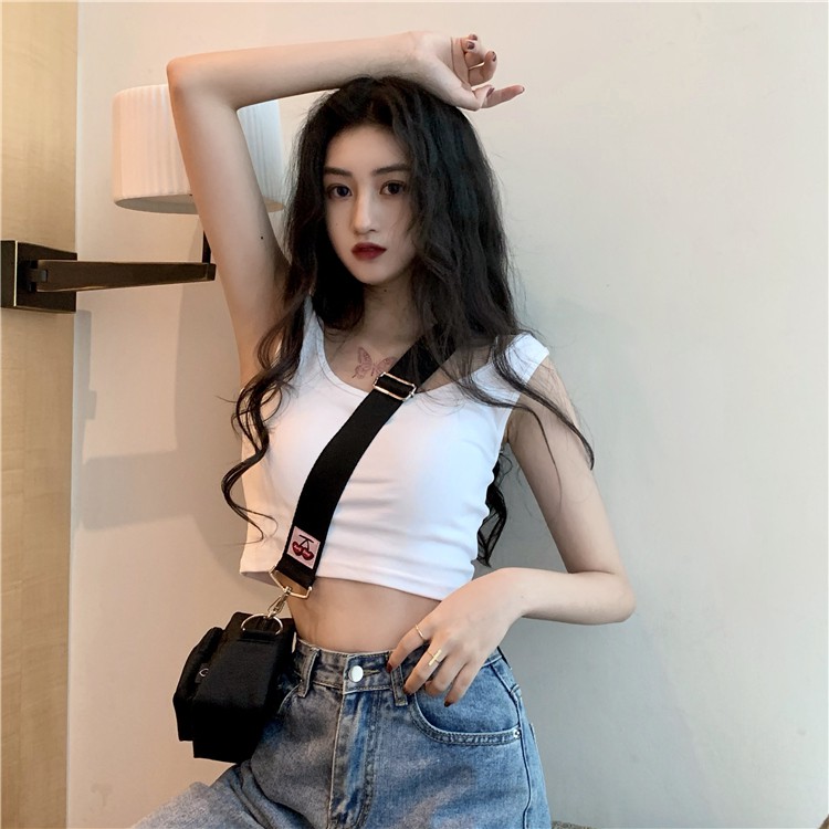 Áo Thun Lửng Hai Dây Cổ Tròn Màu Trơn Thời Trang Cho Nữ