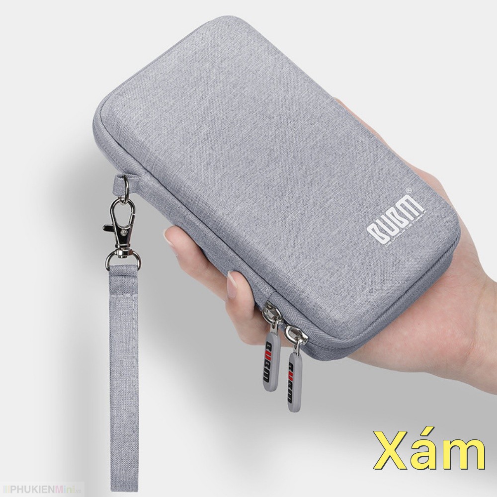 Túi phụ kiện điện thoại BUBM khung cứng chống sốc chuyên dụng đựng ổ cứng, pin dự phòng, bộ sạc tai nghe có quai xách