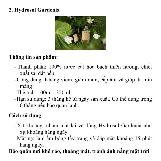 Hydrosol Gardenia – Nước cất sài đất nếp, bạch thiên hương | BigBuy360 - bigbuy360.vn
