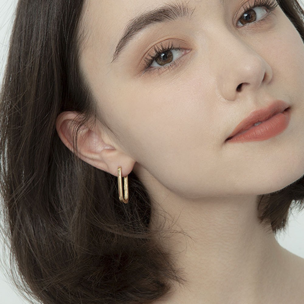 Hoa Tai Mạ Vàng Thiết Kế Hình Học Phong Cách Hàn Quốc