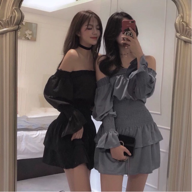(Sẵn) Váy trễ vai dài tay tiểu thư / Đầm body bèo tầng ( có ảnh thật ) | BigBuy360 - bigbuy360.vn