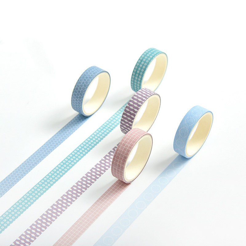 Bộ 5 cuộn băng dính washi tape NamCa ART hoạ tiết cơ bản trang trí sổ nhật kí