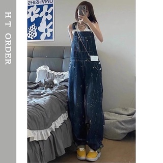 ORDER_ Quần Yếm Jeans Chấm Sơn Ống Suông
