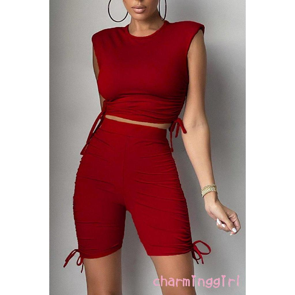 Set Áo Lửng Sát Nách Và Quần Short Lưng Cao Thời Trang Dành Cho Nữ