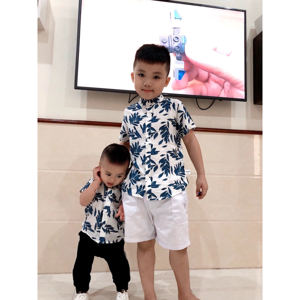 Áo sơ mi họa tiết bé trai, chất tơ đũi Nhật cho bé đi biển, đi du lịch, quần áo mùa hè bé trai 2 3 4 5 6 7 8 9 10 tuổi