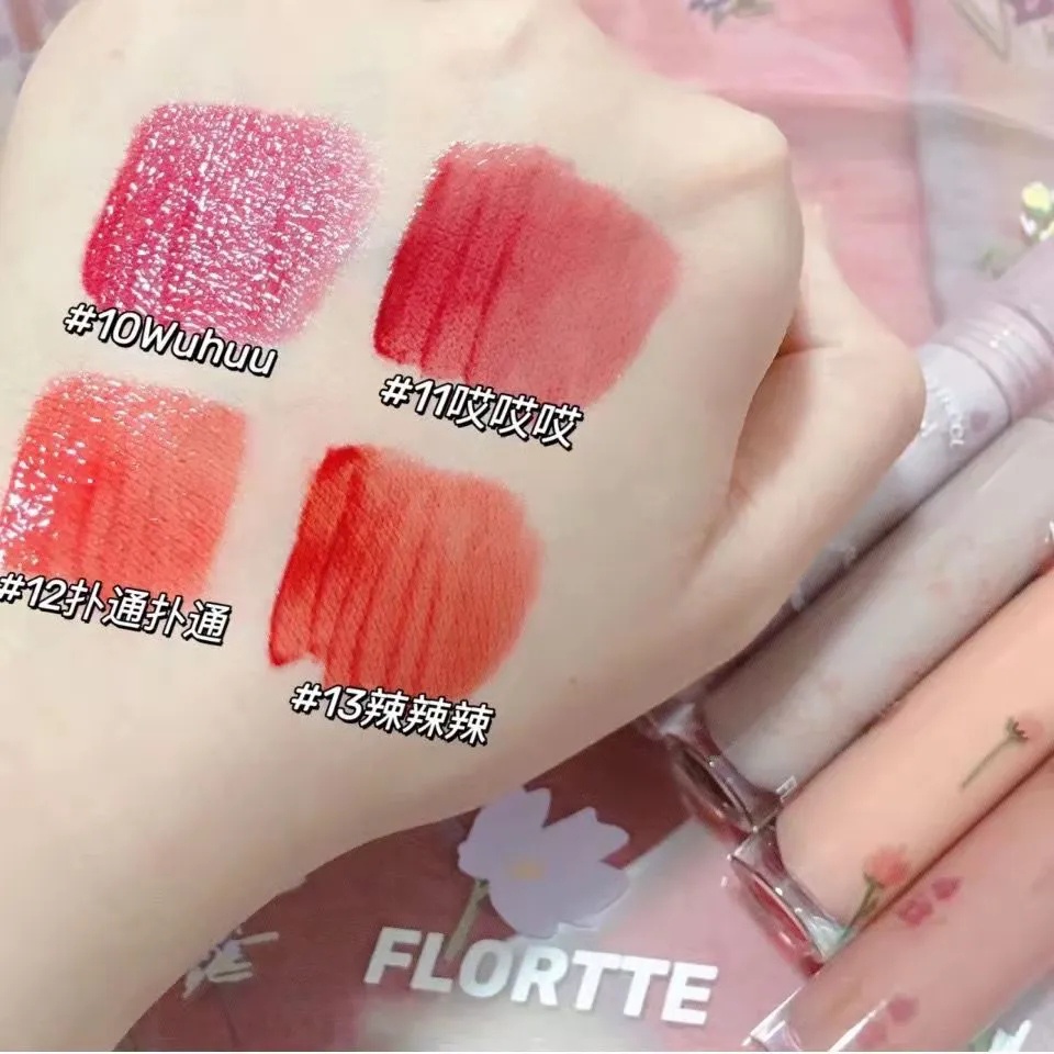FLORTTE Son Bóng Làm Trắng Da Môi Hiệu Ứng Gương Thiết Kế Hình Bông Hoa Xinh Xắn