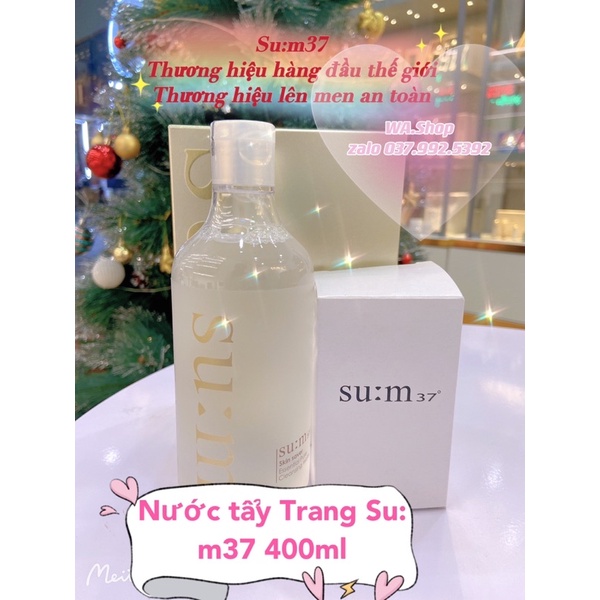 Nước tẩy trang sum:37 400ml date 2024 tăng kèm bông tây trang. Nước tẩy trang đa năng