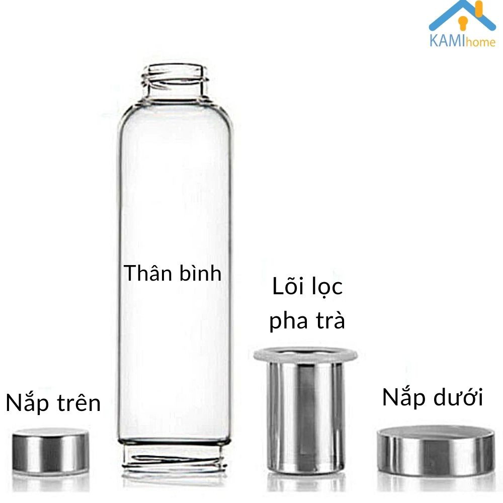 Bình nước thủy tinh pha trà hoa có lõi lọc inox 450ml cầm tay mang theo người Mã22044