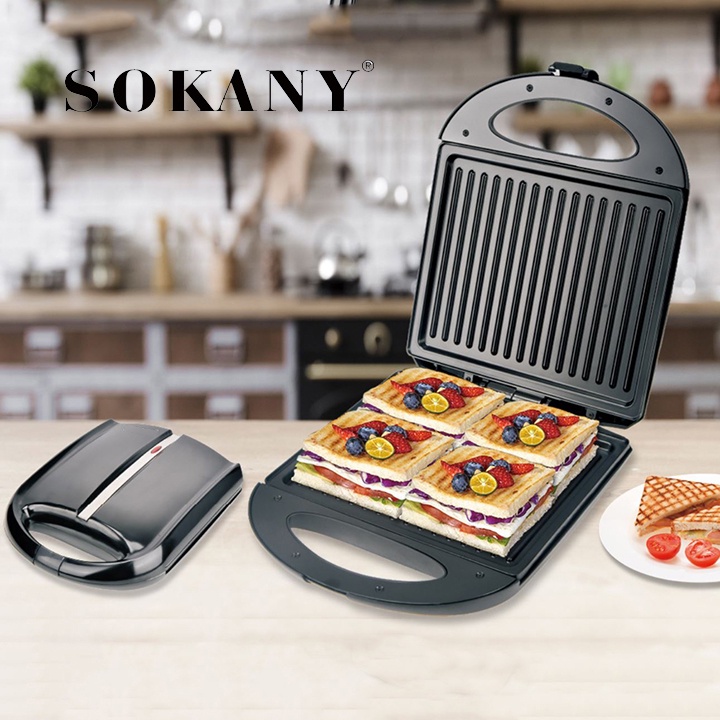 Máy nướng bánh mì, máy kẹp nướng bánh mỳ đôi, nướng thịt bbq Đa năng chính hãng SOKANY 1400W