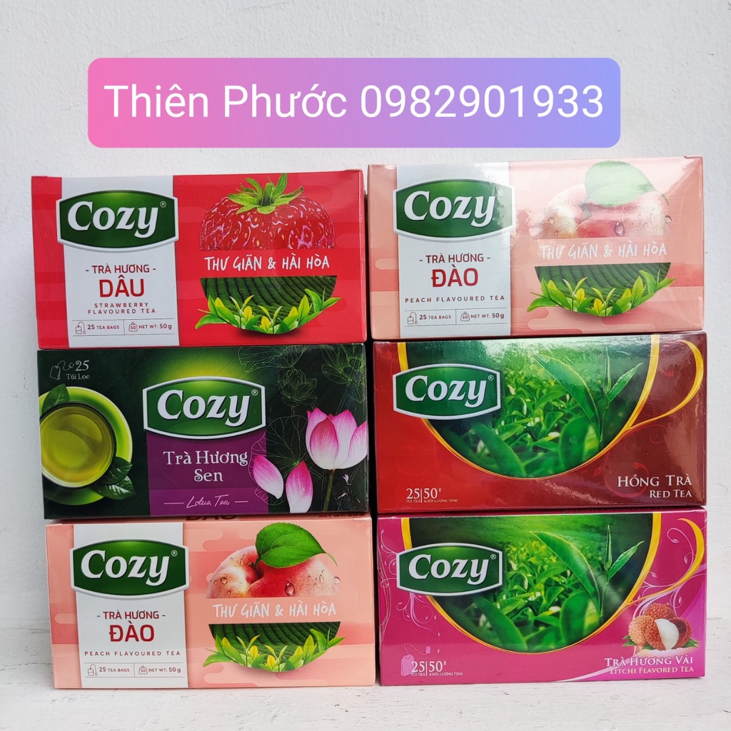 Trà Cozy vải, Cozy đào, Cozy dâu, sen... 1 hộp 25 túi lọc - shop trà sữa Thiên Phước